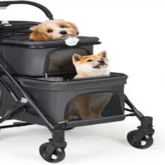 Beberoad Pets T1 Double Pet Stroller - Lightweight & Foldable for Small Dogs and Cats (Black)