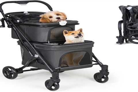 Beberoad Pets T1 Double Pet Stroller - Lightweight & Foldable for Small Dogs and Cats (Black)